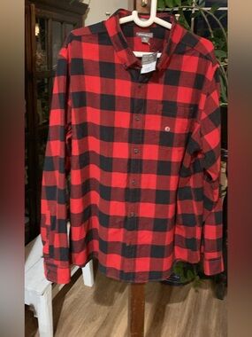 NWT Eddie Bauer Men’s Red/Black Buffalo Plaid Button-Down Shirt Size 2XL